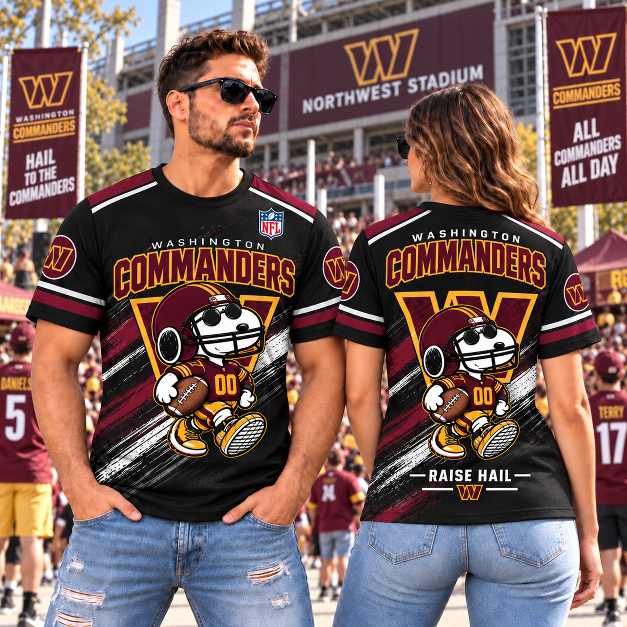 Washington Commanders Snoopy 3D Football Shirt, WAS Burgundy Gold Hail, Capital City Gridiron Pride