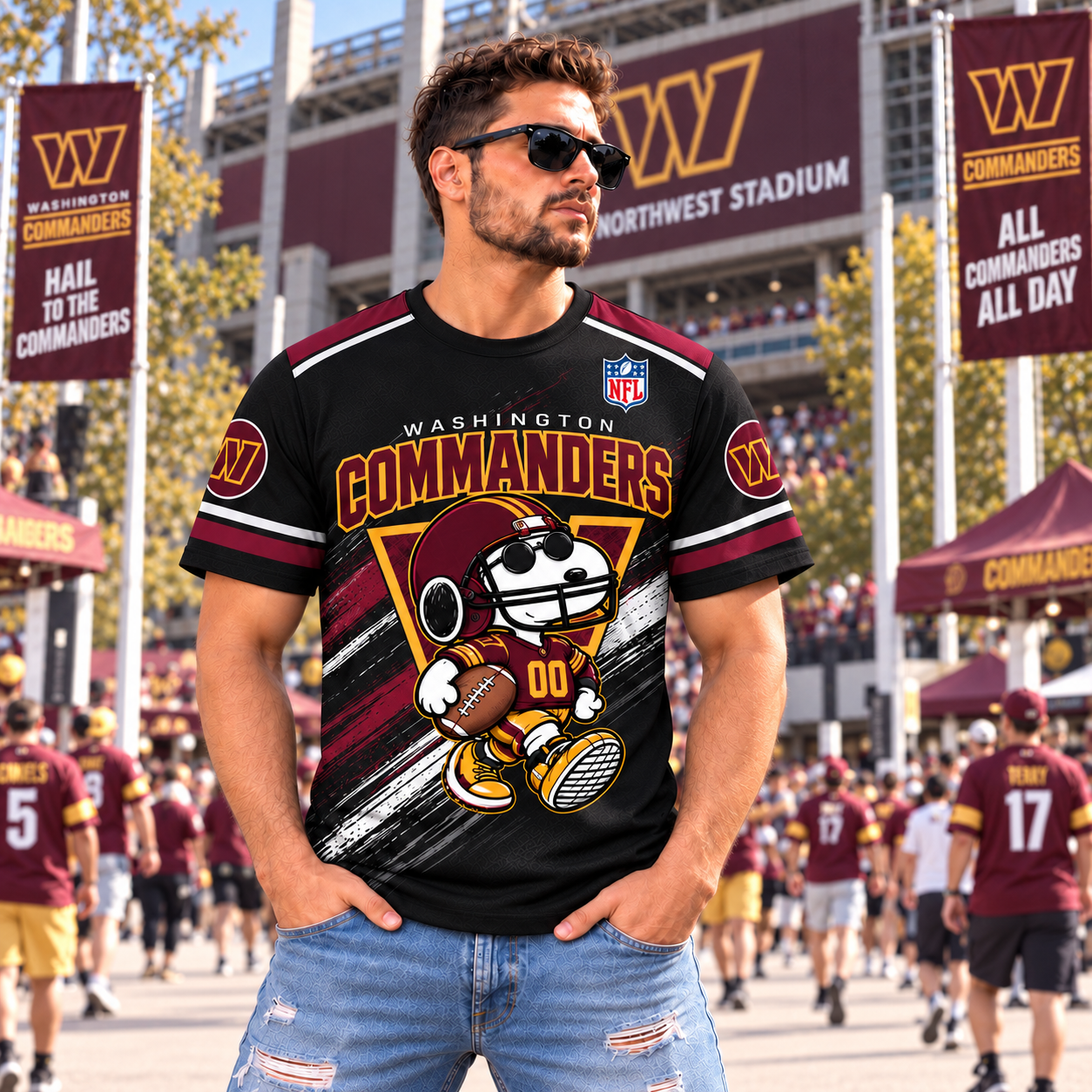 Washington Commanders Snoopy 3D Football Shirt, WAS Burgundy Gold Hail, Capital City Gridiron Pride