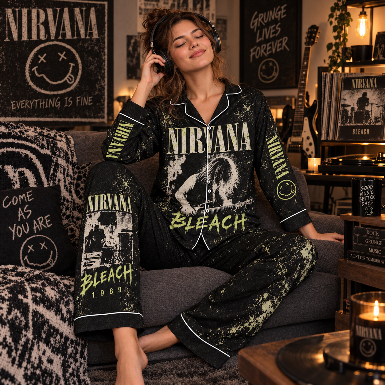 Nirvana Bleach Pajama Set, About a Girl School, Kurt Cobain Seattle 1989 Grunge Era