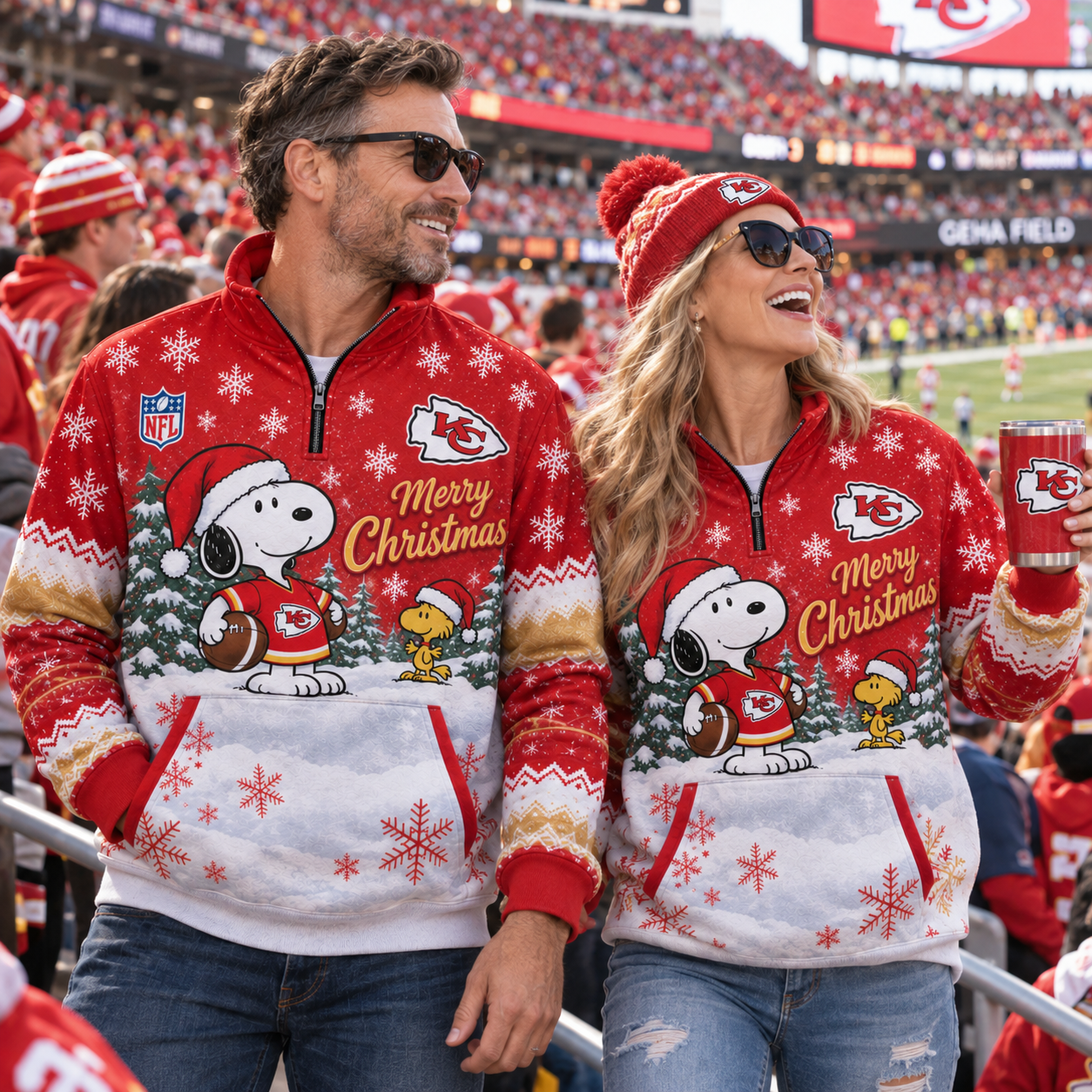 Kansas City Chiefs Snoopy Christmas Quarter Zip Pullover, Patrick Mahomes Game Day, Arrowhead Stadium KC Gift