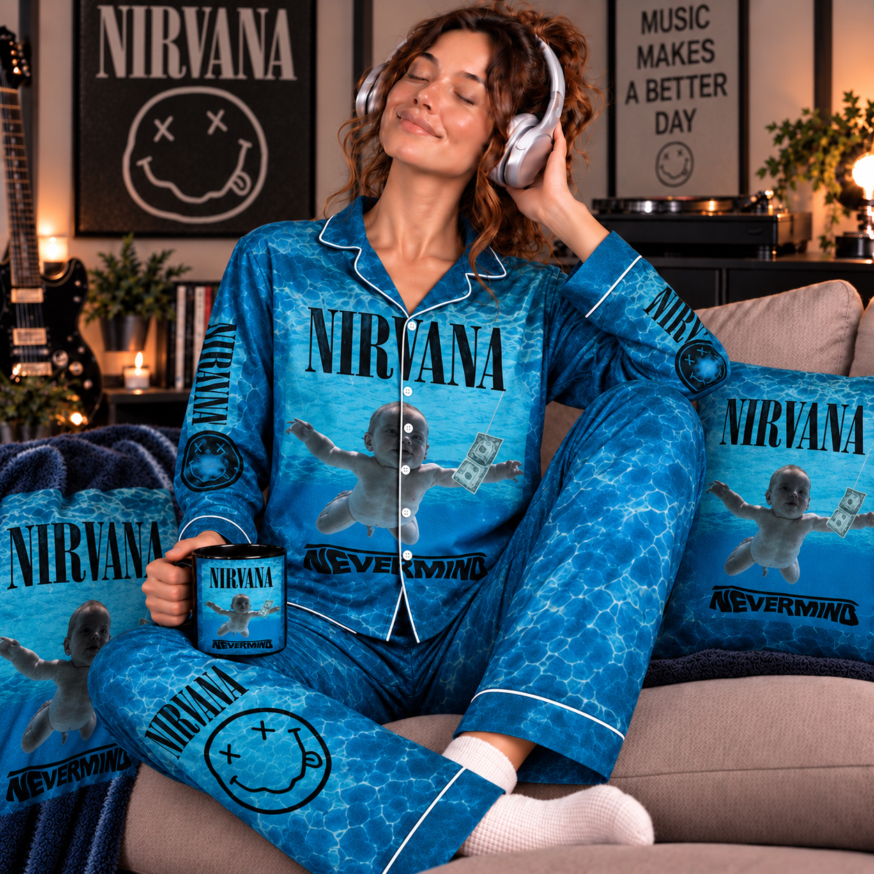 Nirvana Nevermind Pajama Set, Smells Like Teen Spirit Come As You Are, Kurt Cobain 1991 Era