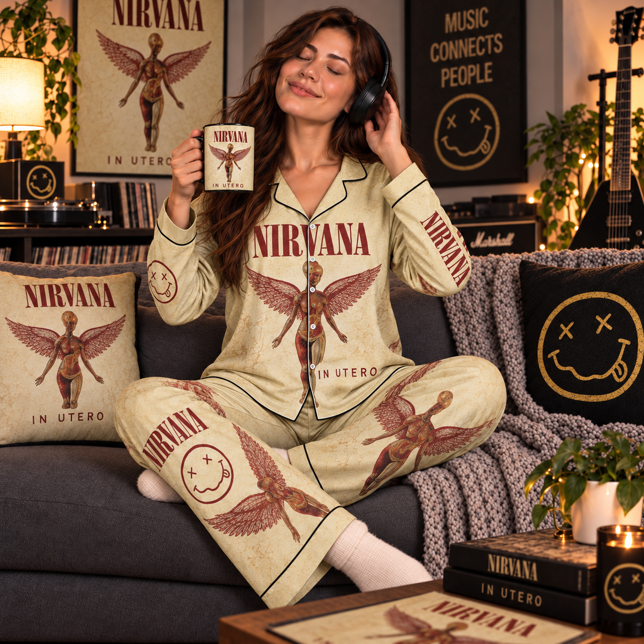 Nirvana In Utero Pajama Set, Heart Shaped Box All Apologies, Kurt Cobain 1993 Grunge Era
