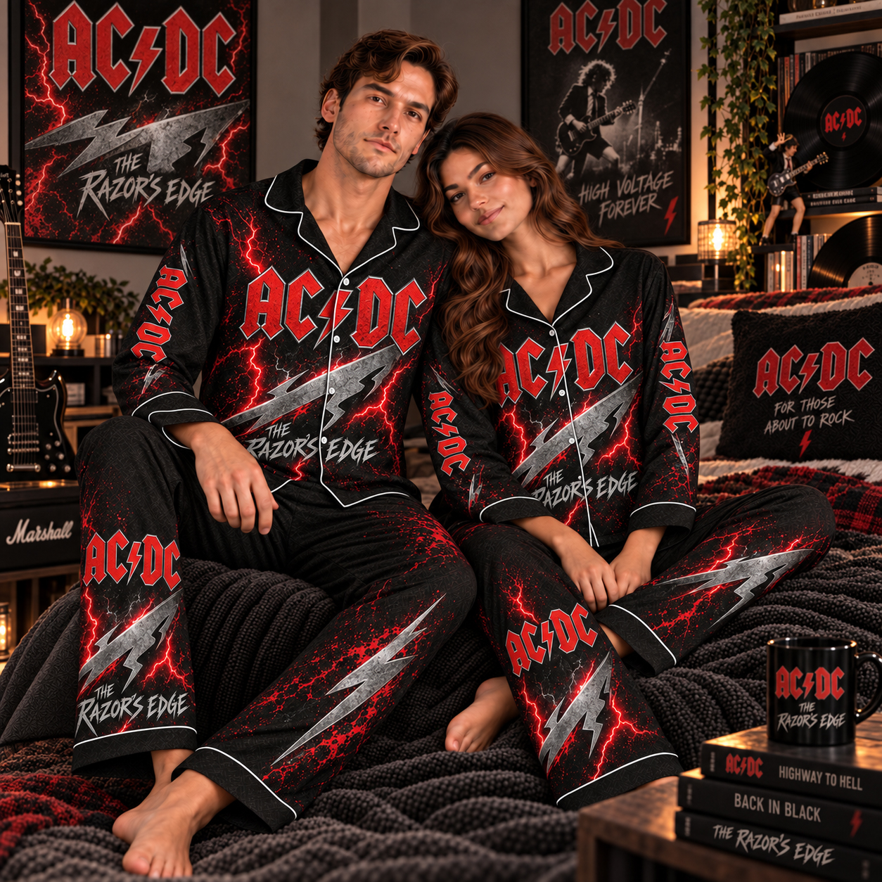 AC/DC The Razors Edge Pajama Set, Thunderstruck Moneytalks, Angus Young 1990 Era