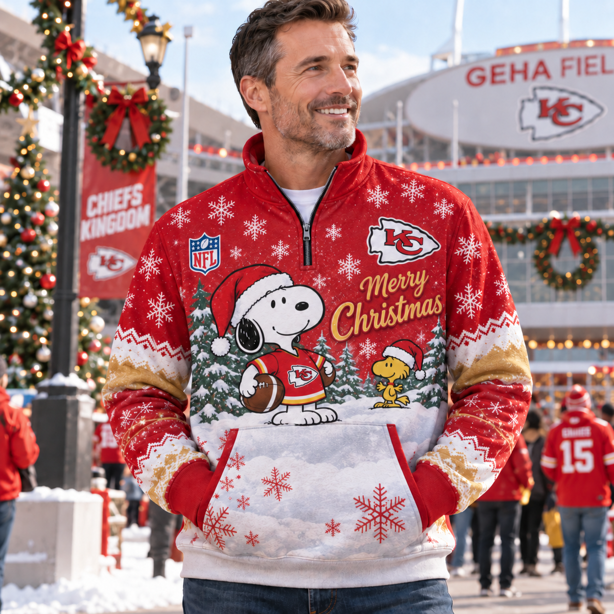 Kansas City Chiefs Snoopy Christmas Quarter Zip Pullover, Patrick Mahomes Game Day, Arrowhead Stadium KC Gift