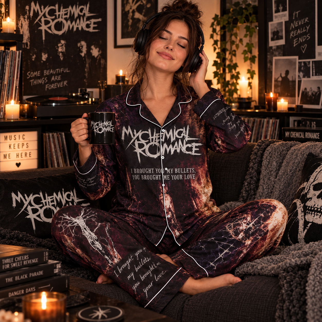 My Chemical Romance I Brought You My Bullets Pajama Set, Vampires Will Never Hurt You, Gerard Way 2002 Emo Era