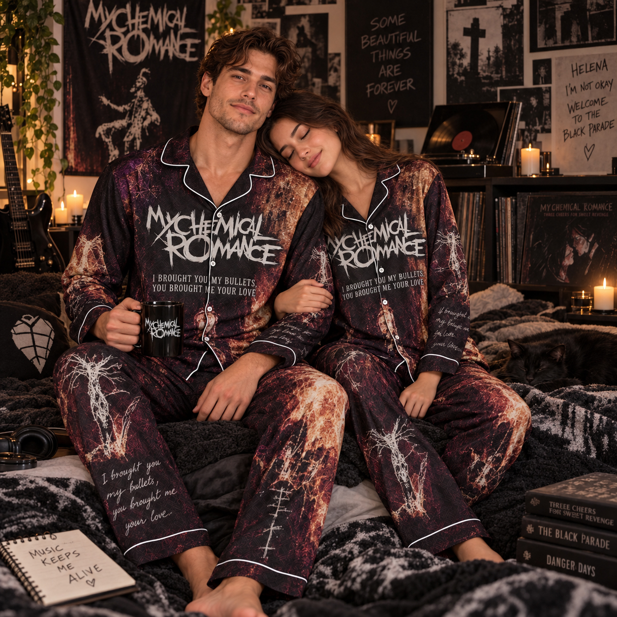 My Chemical Romance I Brought You My Bullets Pajama Set, Vampires Will Never Hurt You, Gerard Way 2002 Emo Era