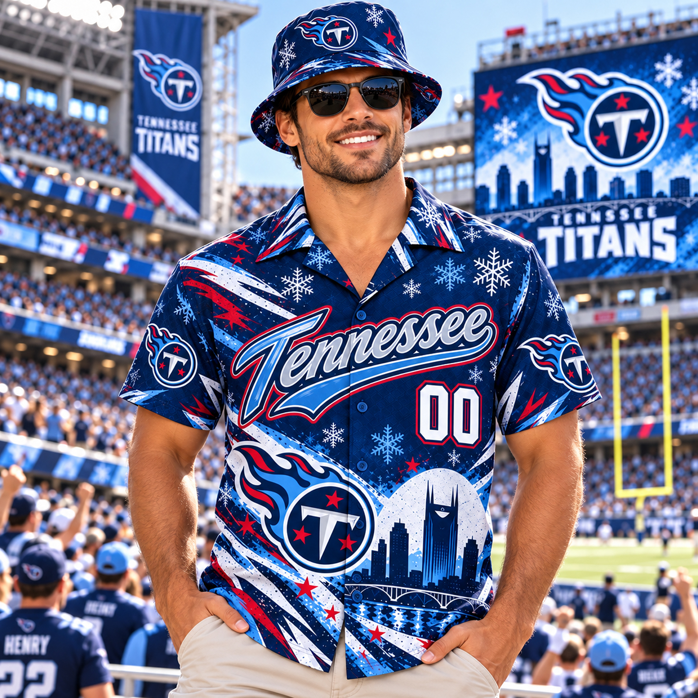 Custom Tennessee Titans Hawaiian Shirt with Name Number, Personalized Football Fan Aloha Button Up, TEN Titans Tailgate