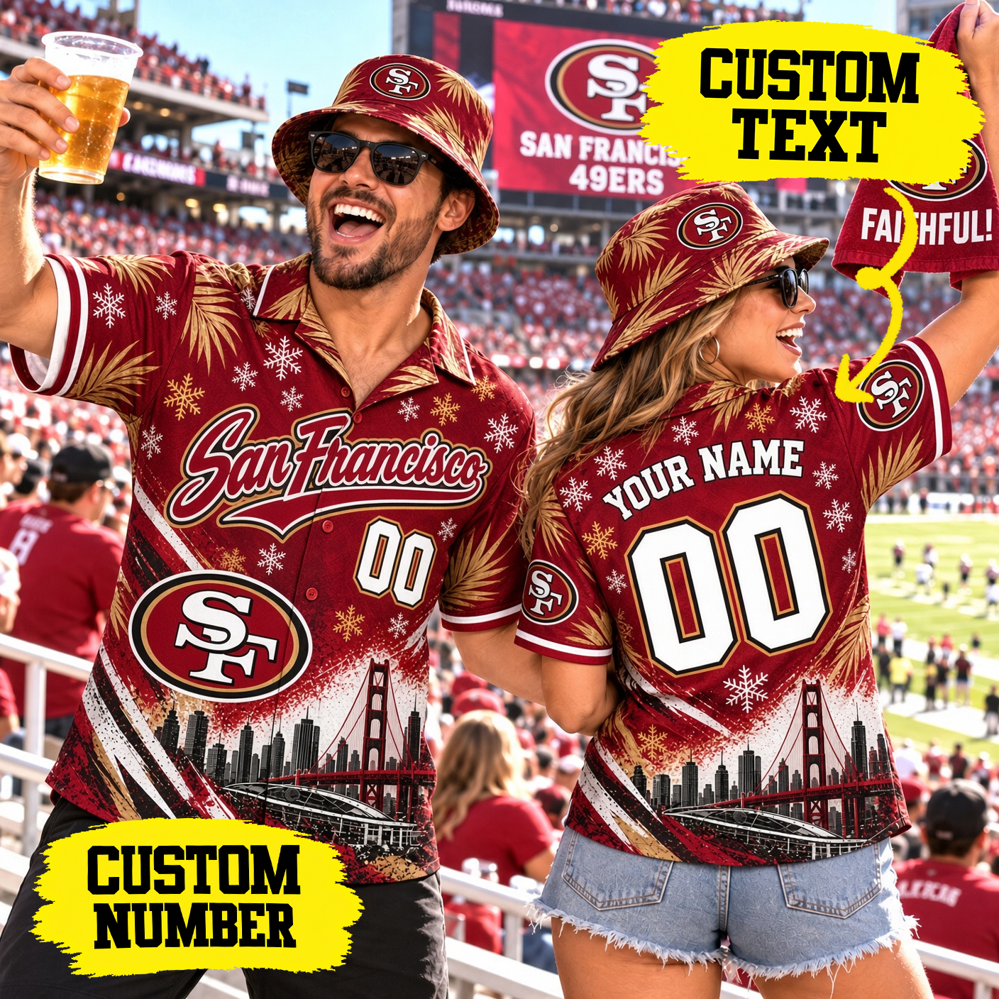 San Francisco 49ers Custom Name Number Hawaiian Shirt, Personalized Football Button Up, SF 49ers Tailgate Style
