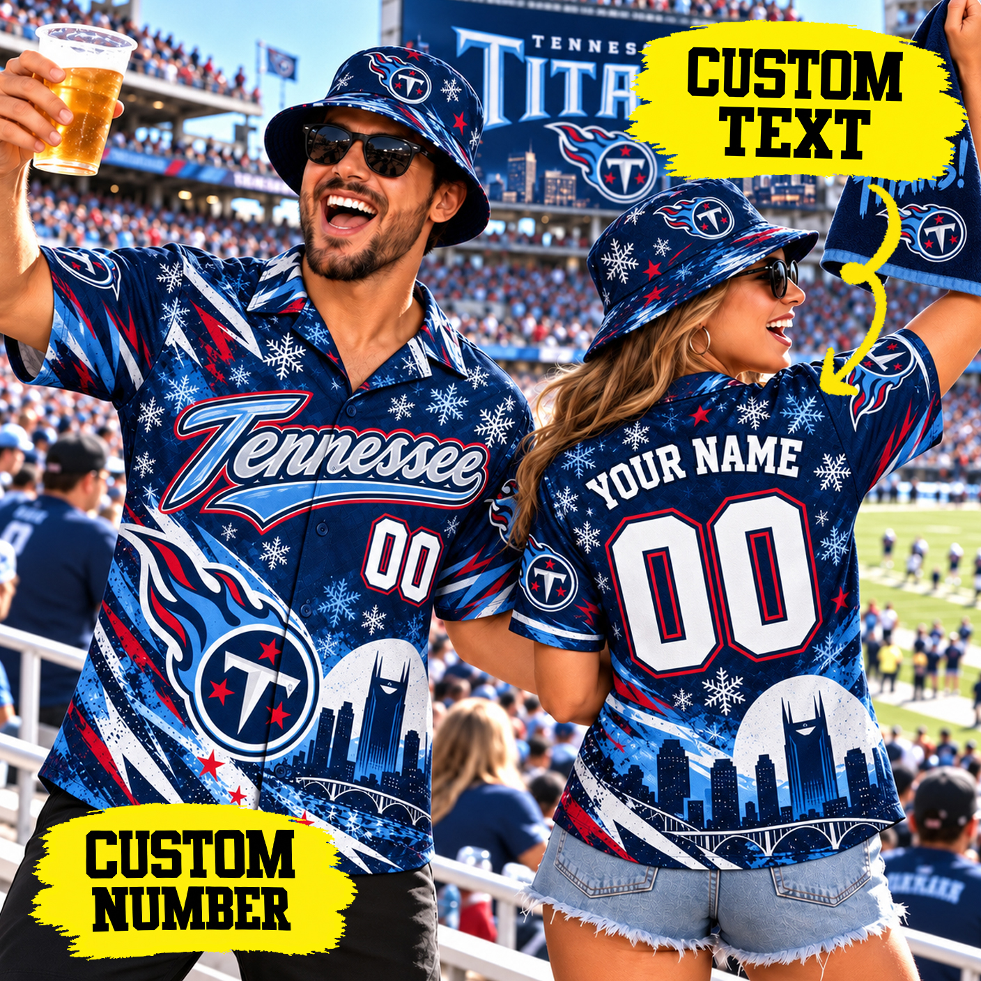 Custom Tennessee Titans Hawaiian Shirt with Name Number, Personalized Football Fan Aloha Button Up, TEN Titans Tailgate