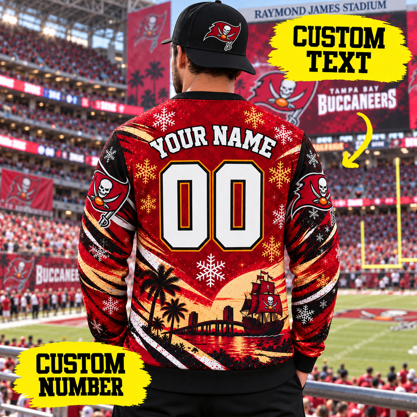 Tampa Bay Buccaneers Custom Name Number Sweatshirt, TB Buccaneers Pewter Red Crewneck, Tampa Bay Tailgate Crewneck