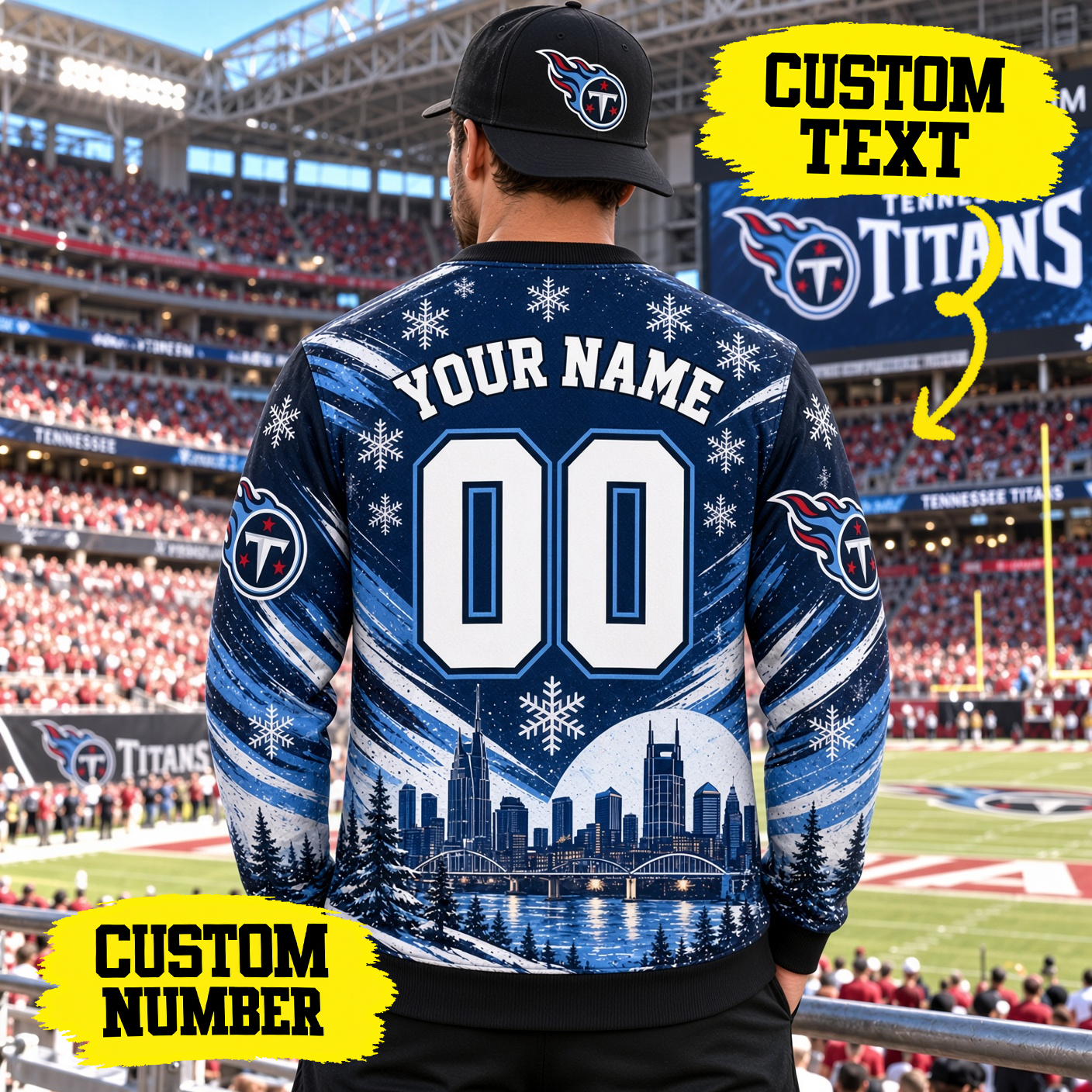 Tennessee Titans Custom Name Number Sweatshirt, TEN Titans Two Tone Crewneck, Tennessee Sunday Football Style