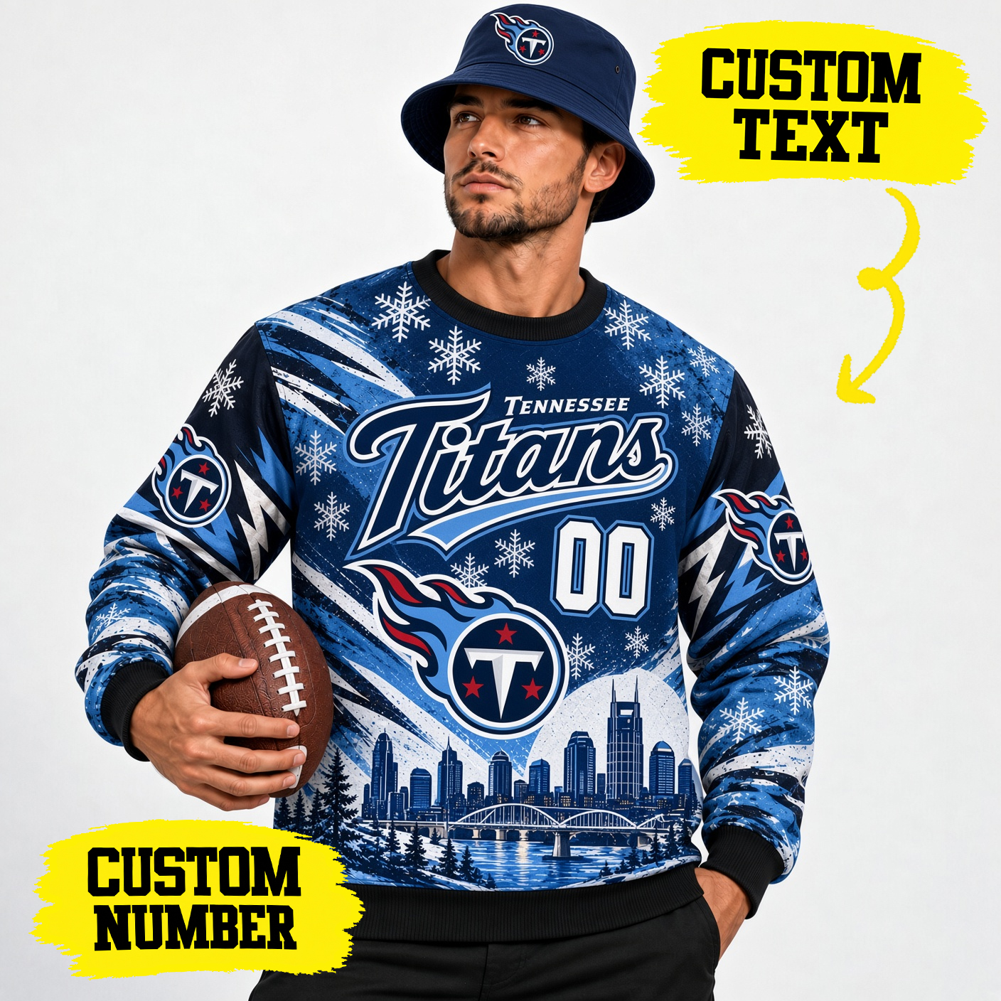Tennessee Titans Custom Name Number Sweatshirt, TEN Titans Two Tone Crewneck, Tennessee Sunday Football Style