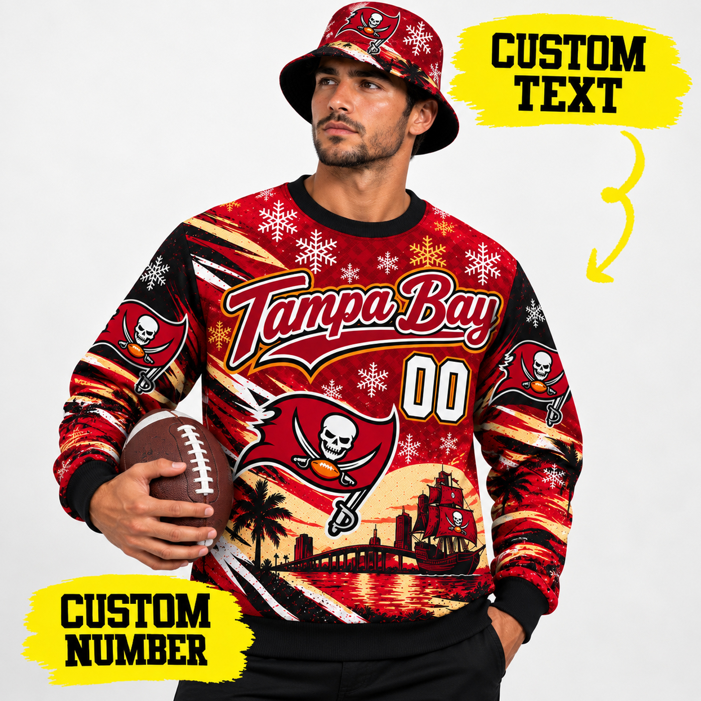Tampa Bay Buccaneers Custom Name Number Sweatshirt, TB Buccaneers Pewter Red Crewneck, Tampa Bay Tailgate Crewneck