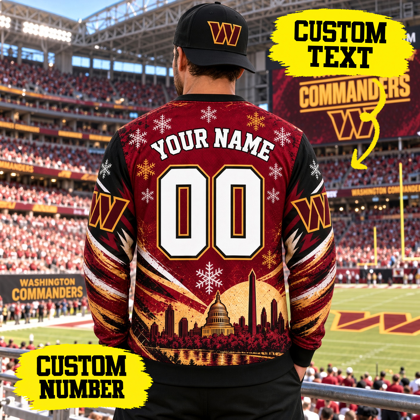 Washington Commanders Custom Name Number Sweatshirt, WAS Commanders Burgundy Gold Crewneck, Washington Football Sunday Style