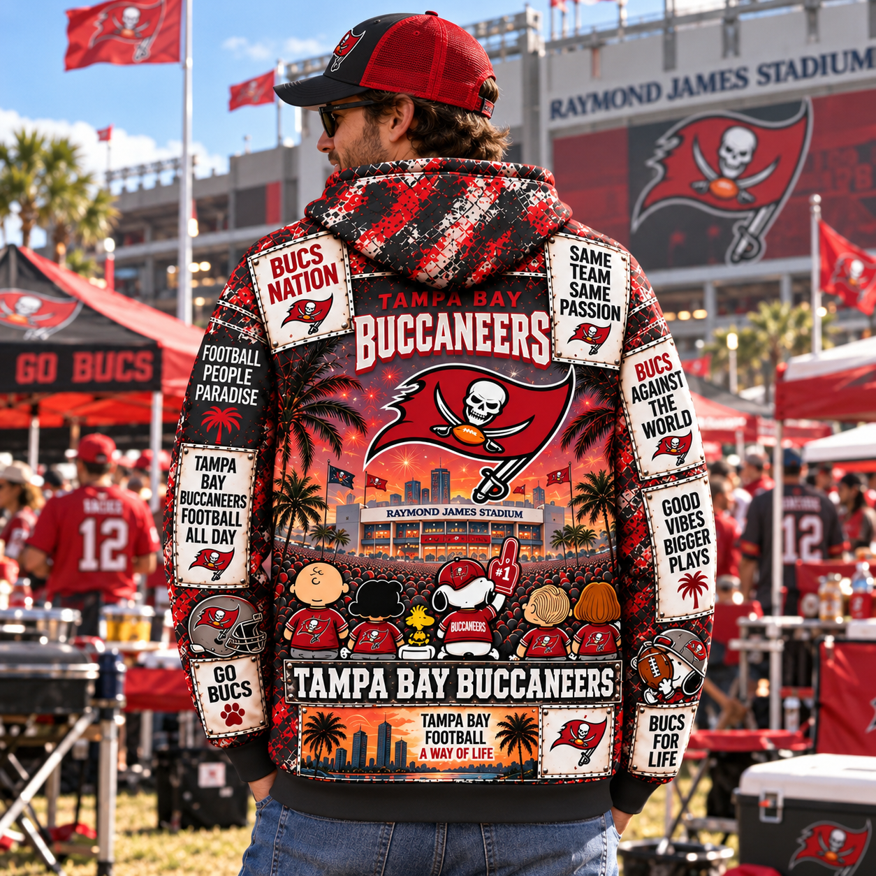 Retro Cartoon Dog Tampa Bay Buccaneers Hoodie, TB Pewter Red Bay Area Spirit, Raymond James Home Crowd Vibes