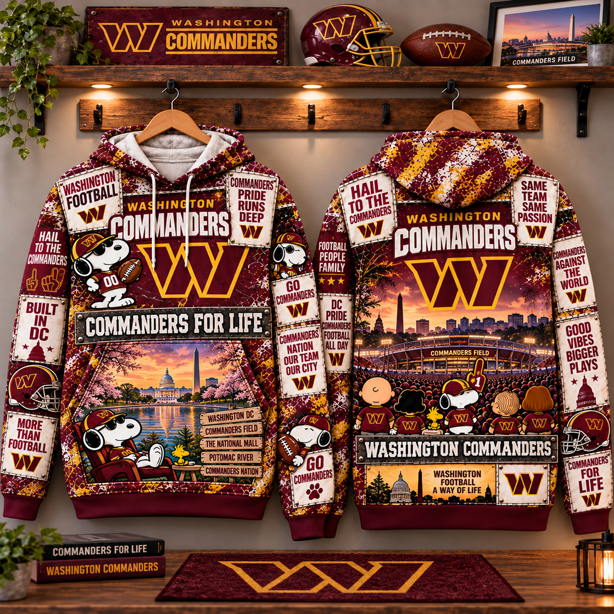 Washington Commanders Football Fan Hoodie, WAS Burgundy Gold Capital Pride, Northwest Field District Energy