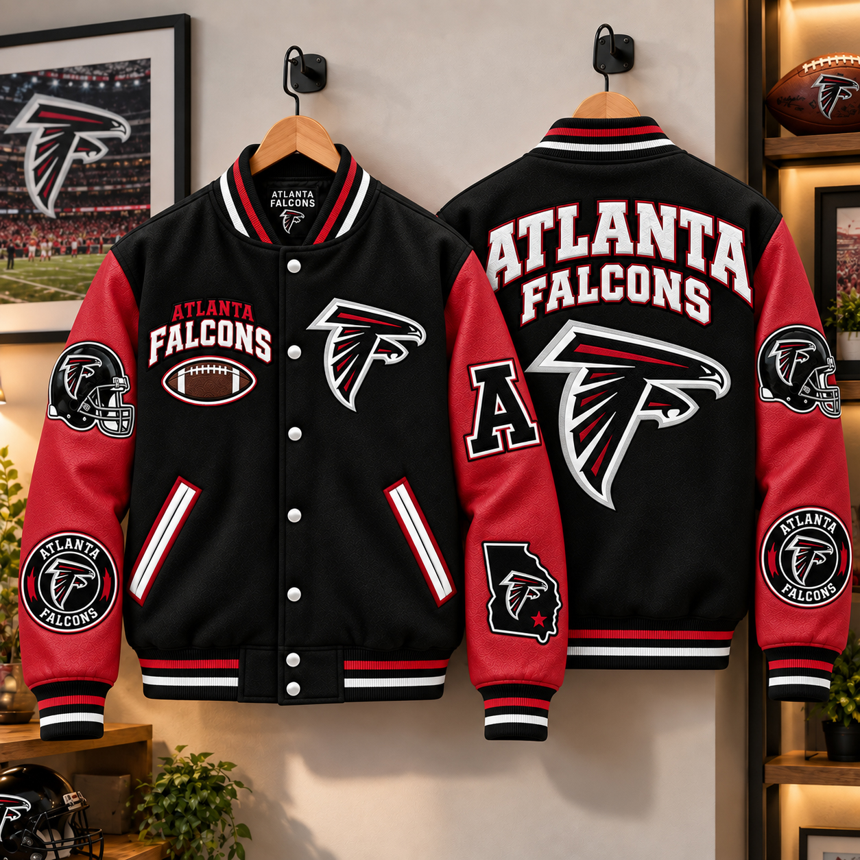 Atlanta Falcons Varsity Jacket, ATL Dirty Birds Throwback Style, Rise Up Falcons Game Day Spirit