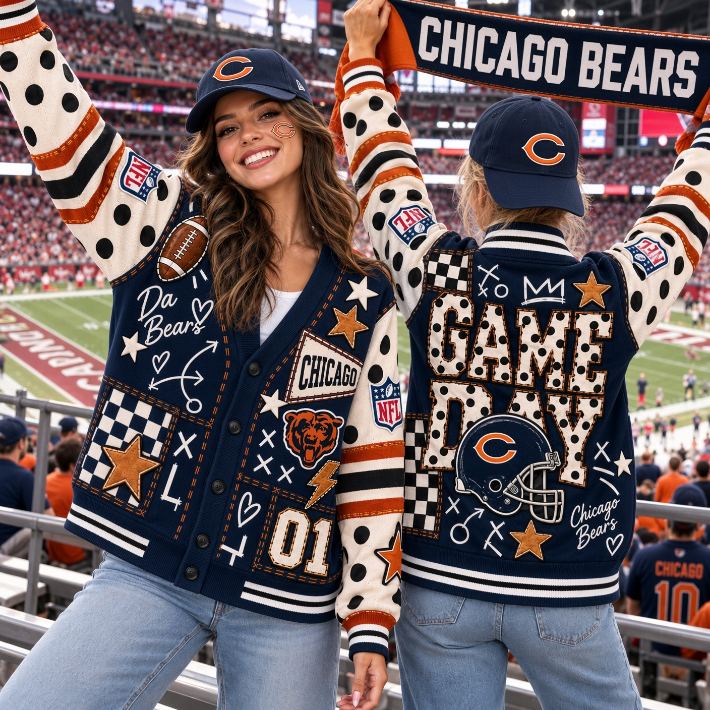 Chicago Bears Cardigan, Bear Down Chicago Knit Layer, Monsters Of The Midway Fan Style