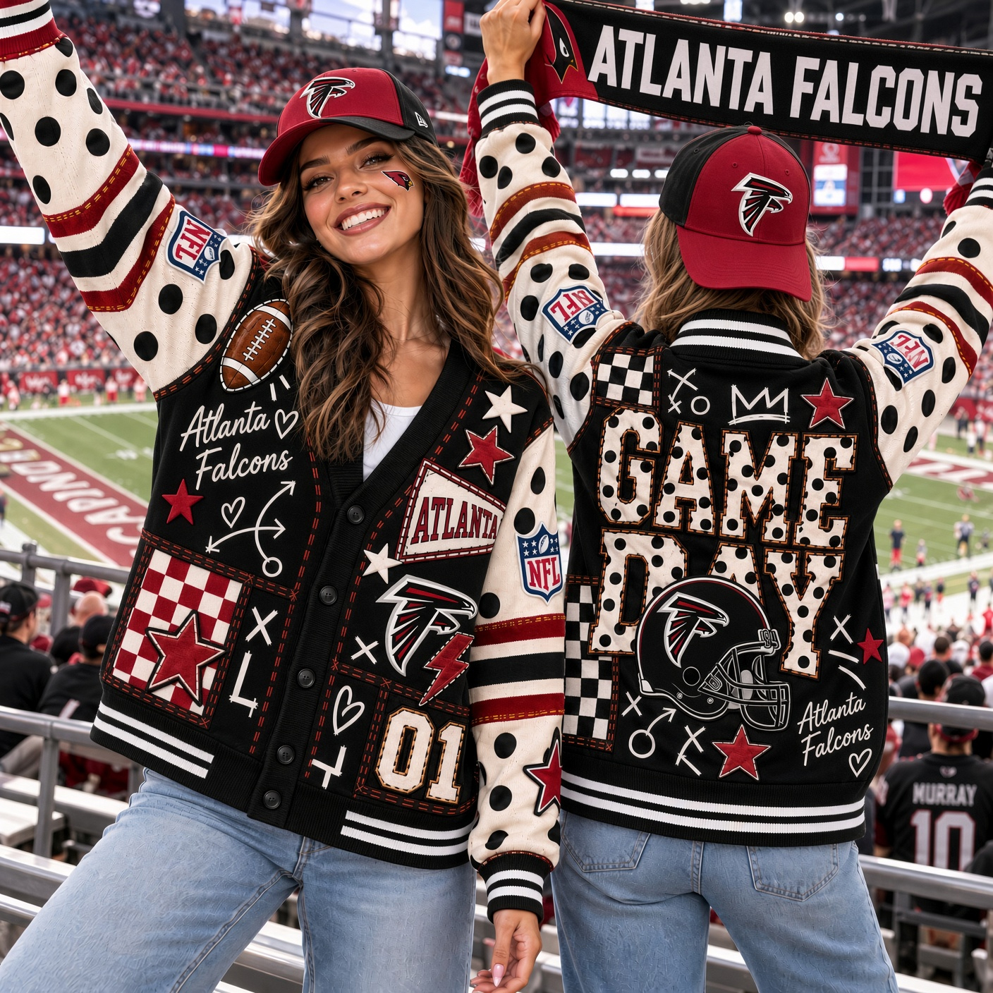Atlanta Falcons Cardigan, Rise Up ATL Knitted Fan Sweater, Dirty Birds Sunday Stadium Style