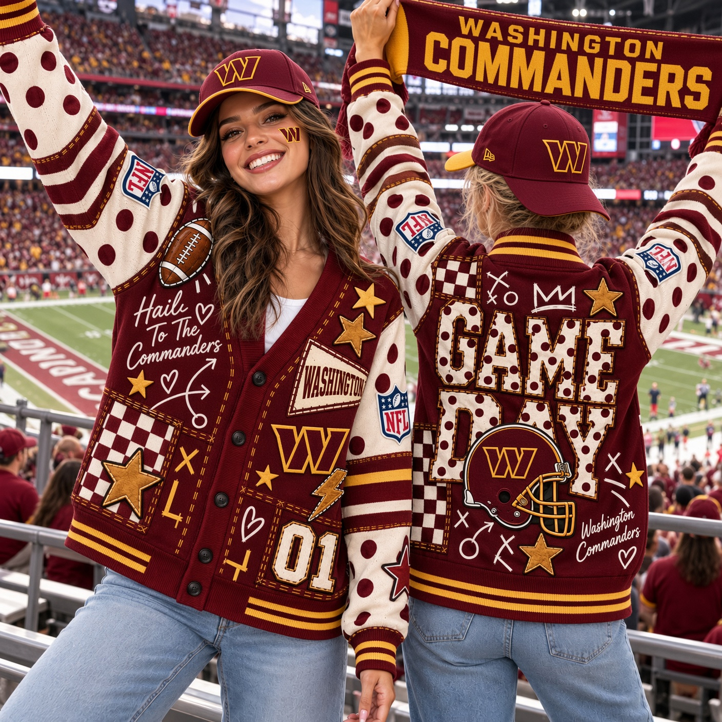 Washington Commanders Cardigan, Raise Hail DC Knit Sweater, Burgundy And Gold Sunday Style