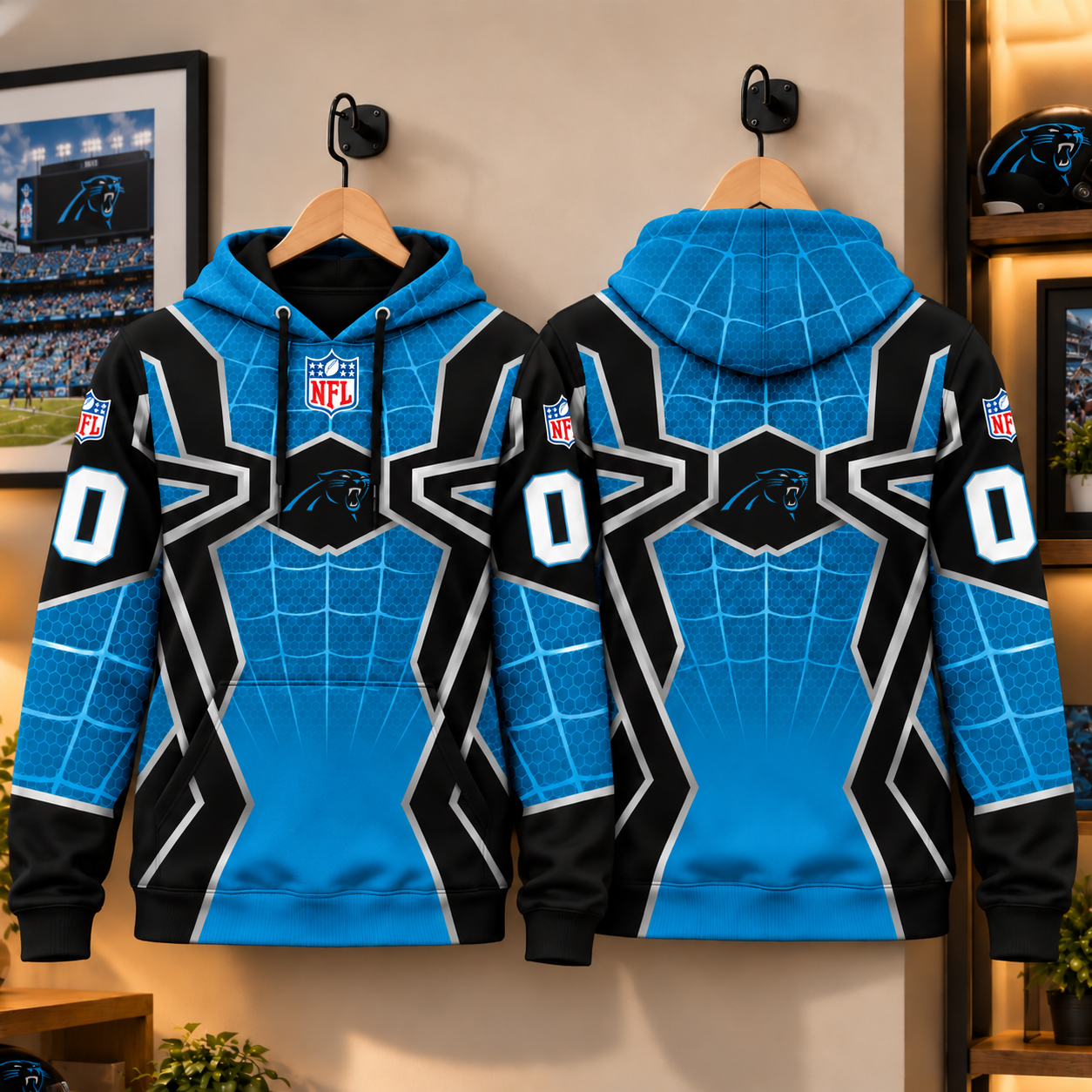 Carolina Panthers 3D Hoodie, CAR Keep Pounding Black and Blue, Queen City Panther Pride