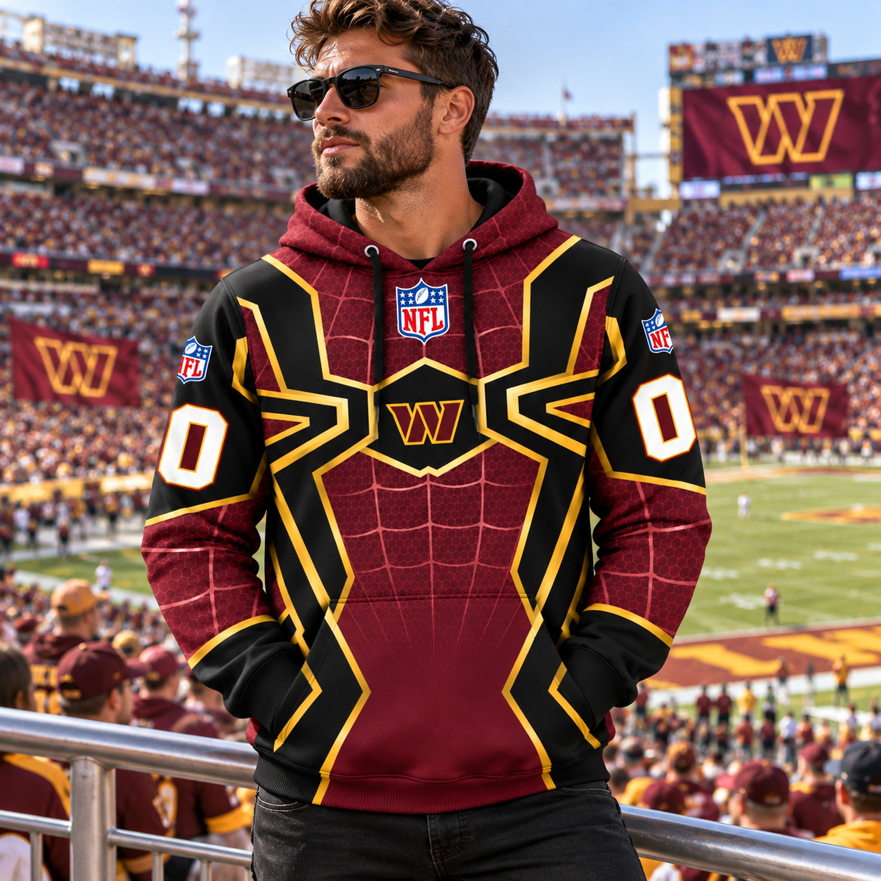 Washington Commanders 3D Hoodie, WAS Raise Hail Burgundy and Gold, DMV Football Tradition