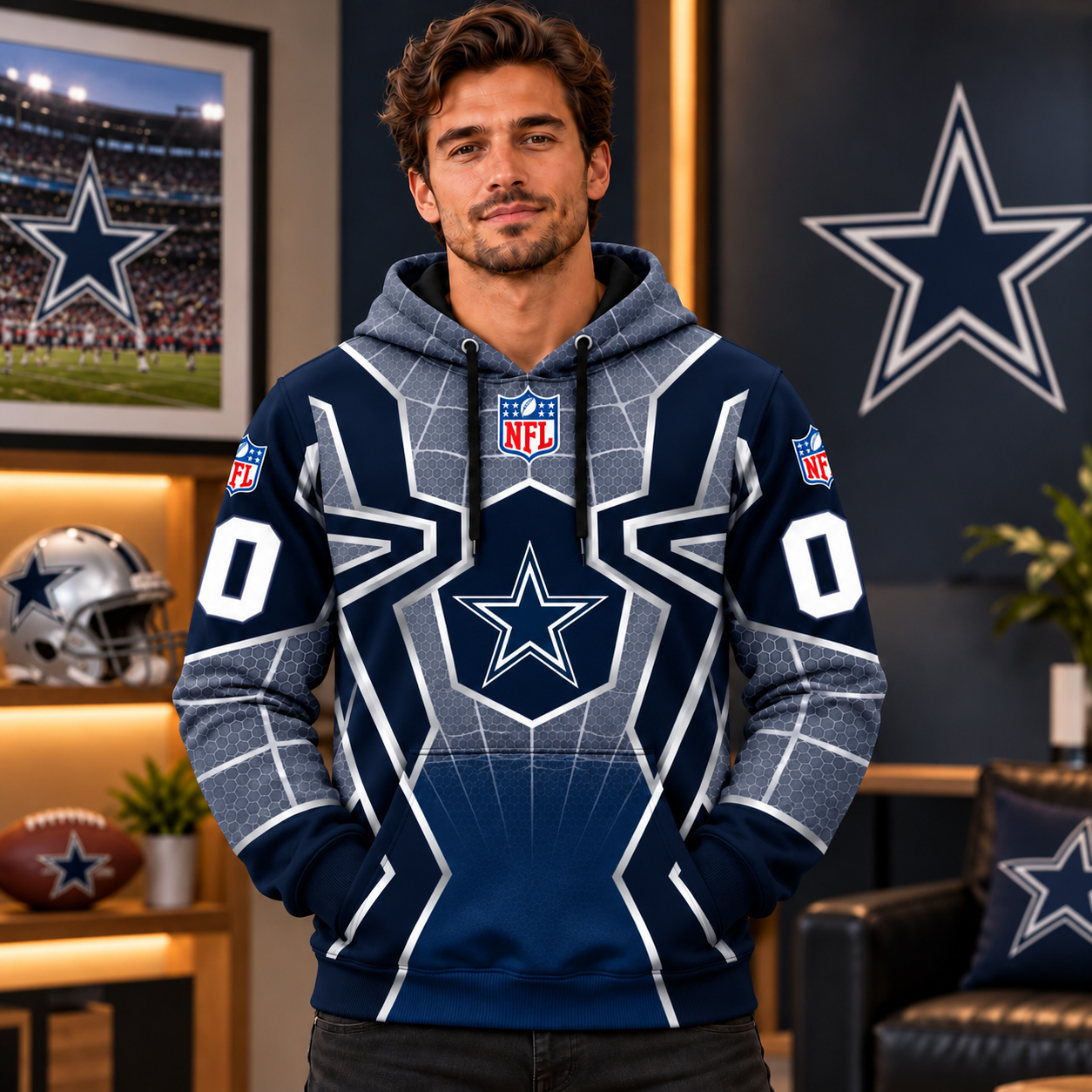 Dallas Cowboys 3D Hoodie, DAL America's Team Star Legacy, Navy Silver Lone Star Tradition