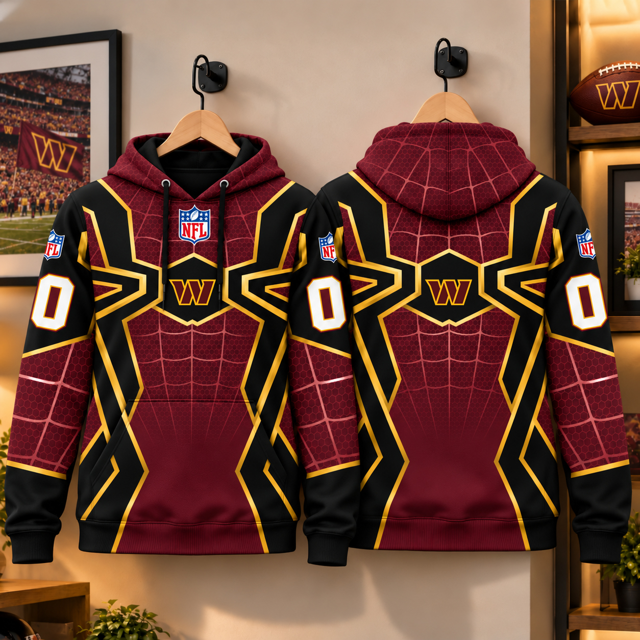 Washington Commanders 3D Hoodie, WAS Raise Hail Burgundy and Gold, DMV Football Tradition