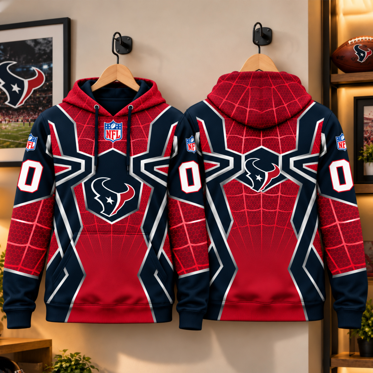 Houston Texans 3D Hoodie, HOU We Are Texans in Battle Red, Deep Steel Blue Houston Gridiron Pride