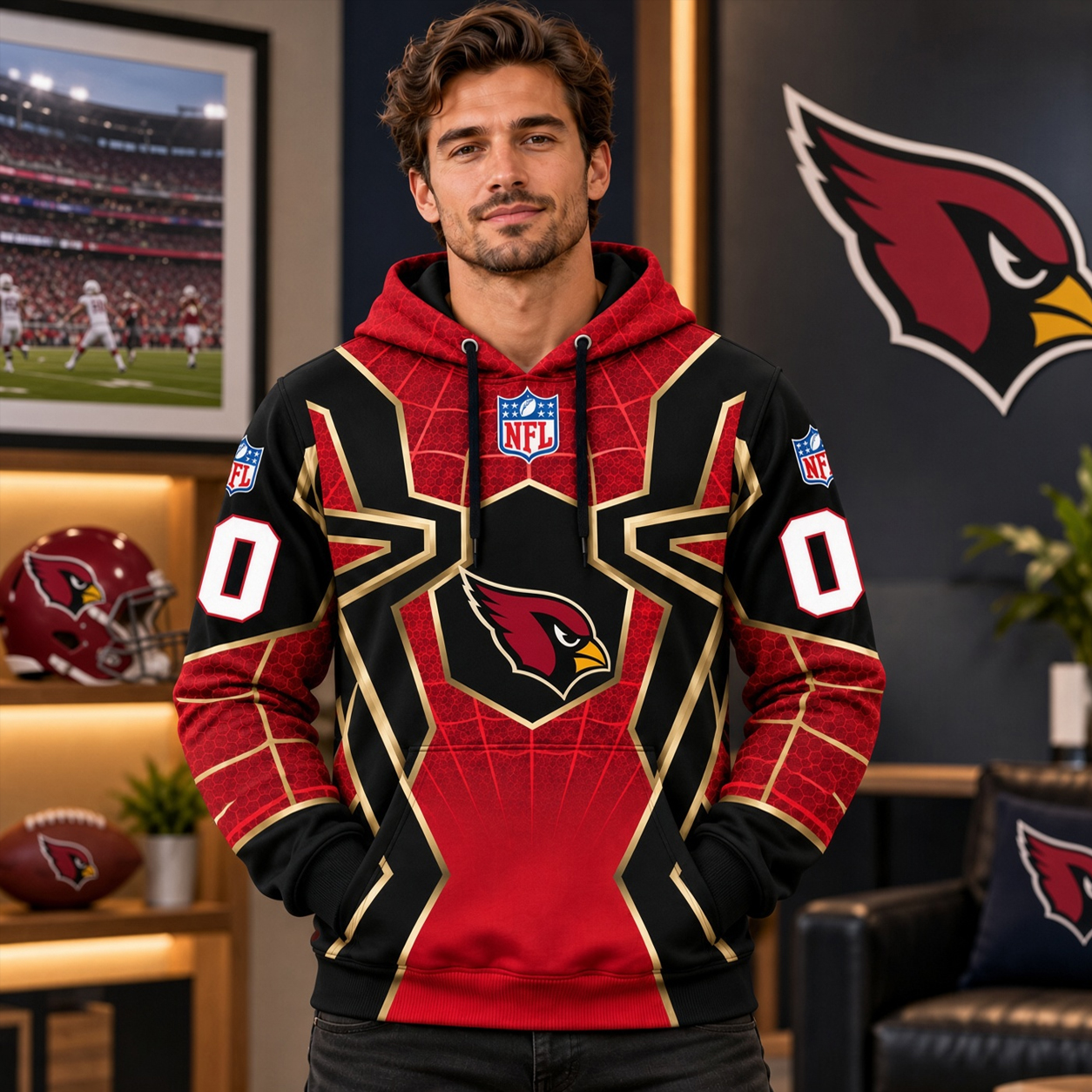 Arizona Cardinals 3D Hoodie, AZ Red Sea Desert Bird Pride, Cardinal Red Valley Football Style