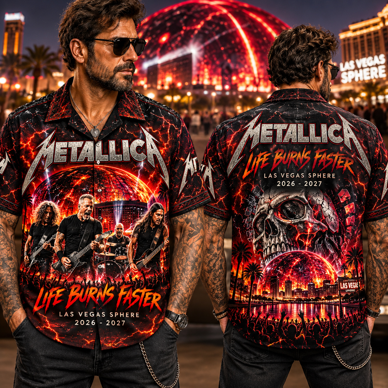 Metallica The Black Album Skull & Snake Hawaiian Shirt, Life Burns Faster Sphere Las Vegas 2026