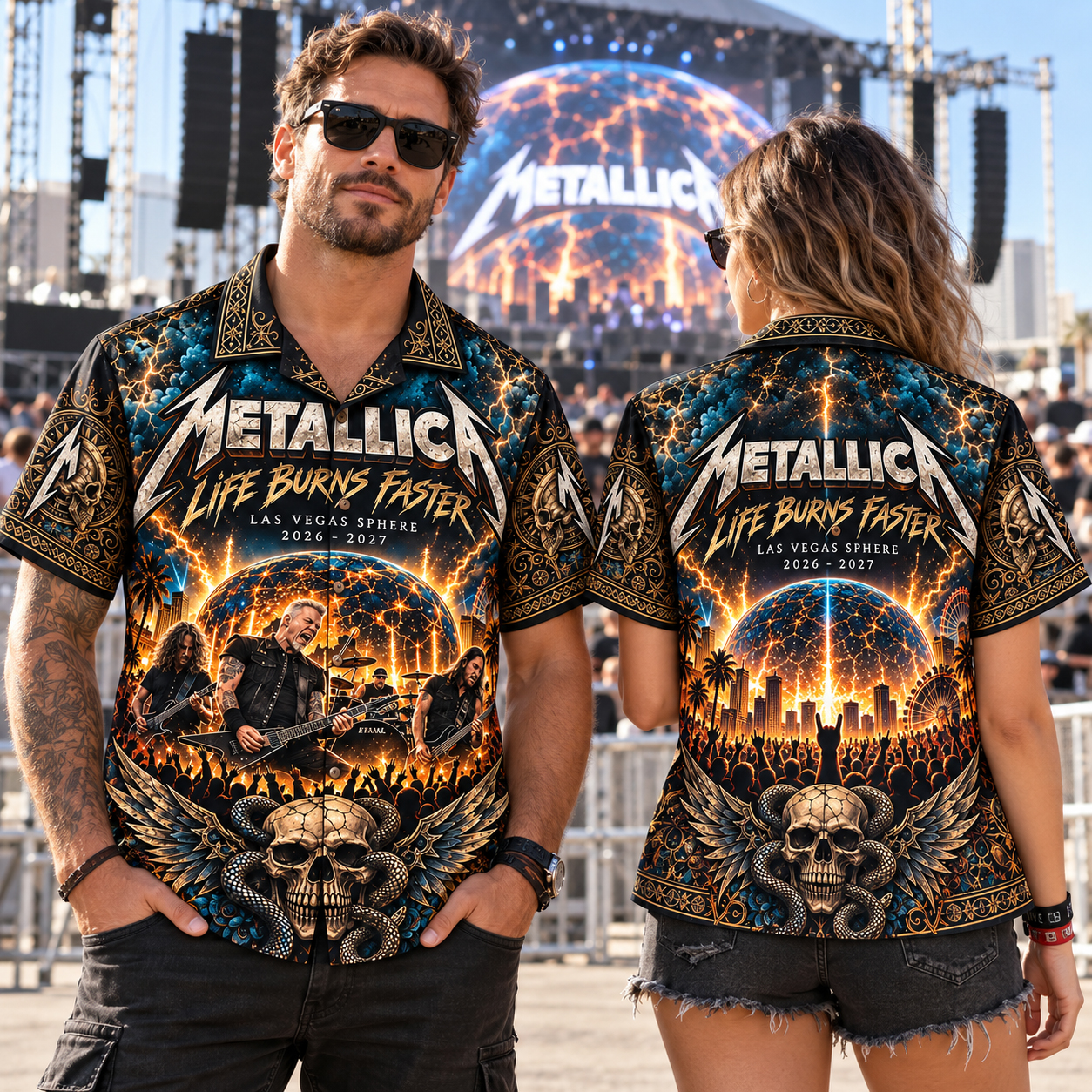 Metallica The Black Album Coiled Snake Hawaiian Shirt, Life Burns Faster Las Vegas Sphere 2026