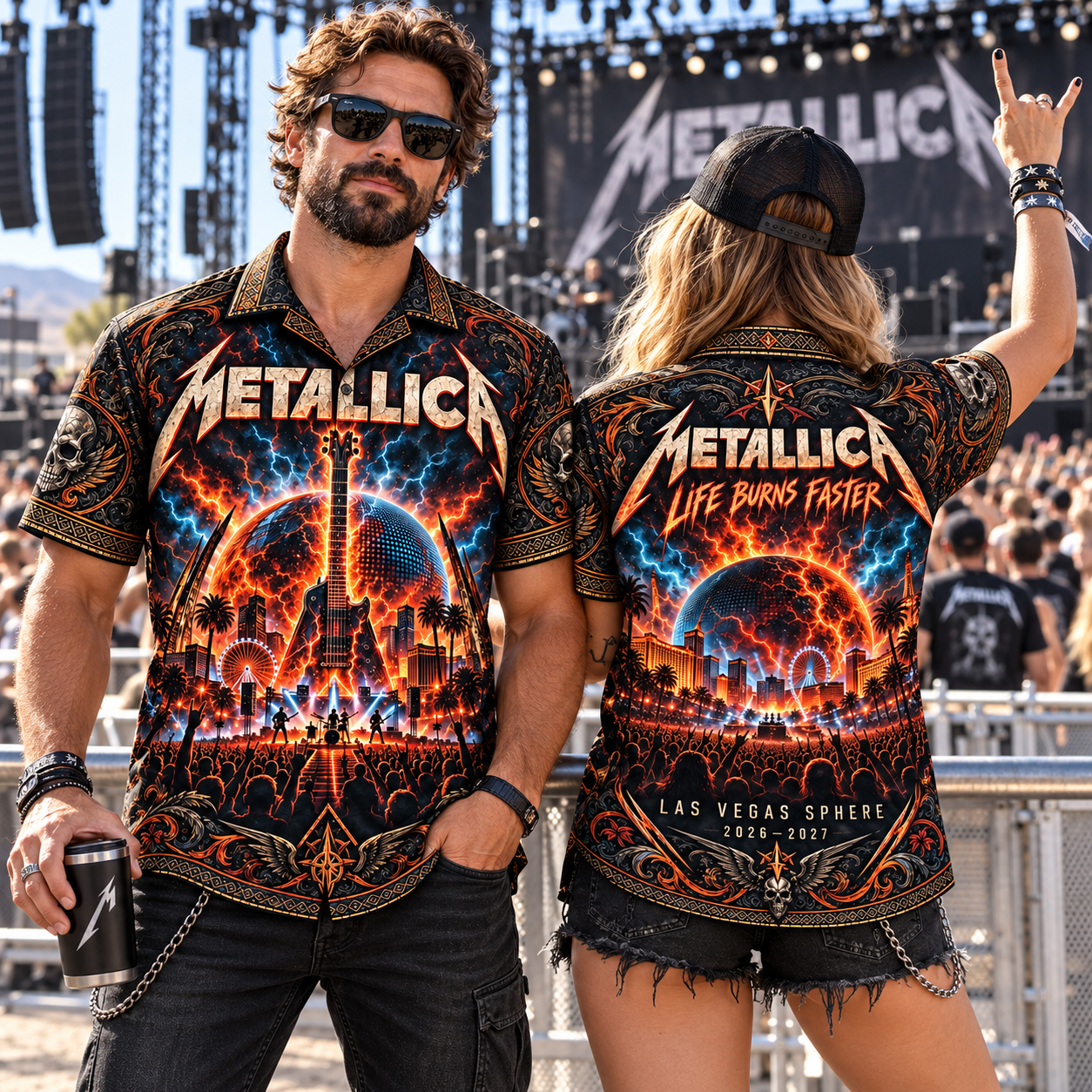 Metallica Coiled Snake Logo Hawaiian Shirt, Sphere Residency Las Vegas No Repeat Weekend Style