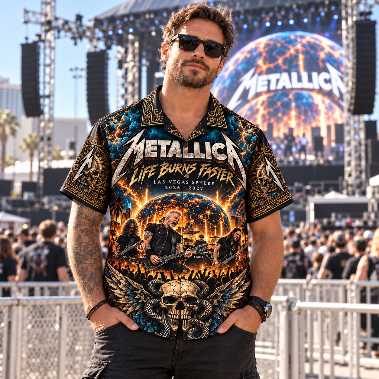 Metallica The Black Album Coiled Snake Hawaiian Shirt, Life Burns Faster Las Vegas Sphere 2026