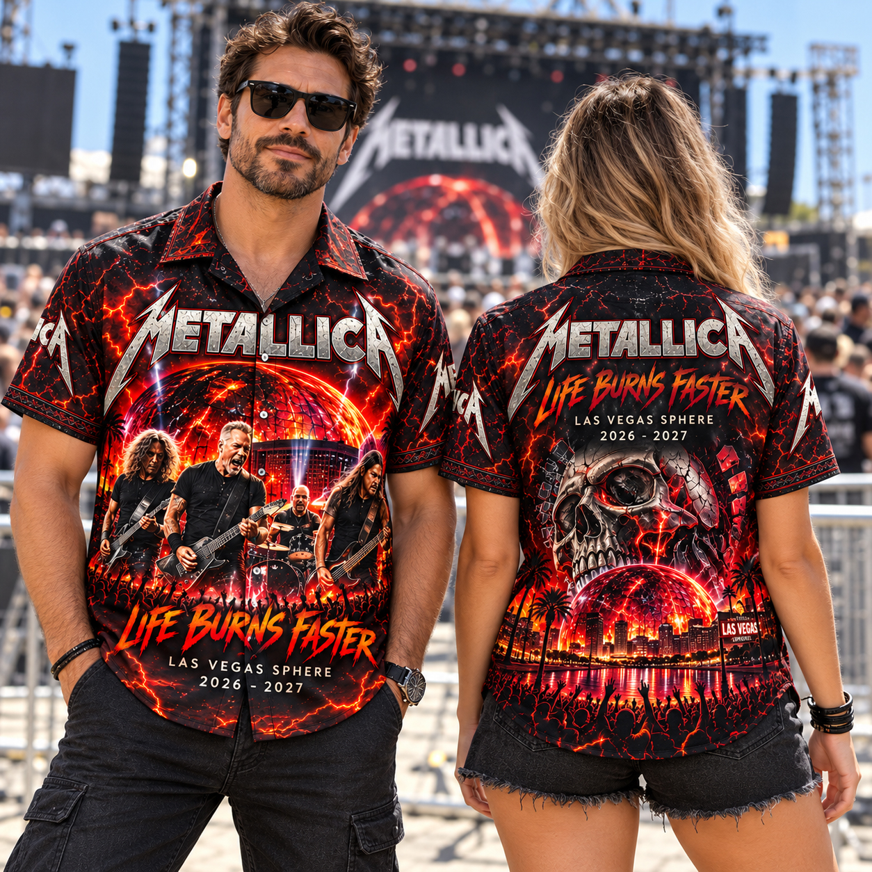 Metallica The Black Album Skull & Snake Hawaiian Shirt, Life Burns Faster Sphere Las Vegas 2026