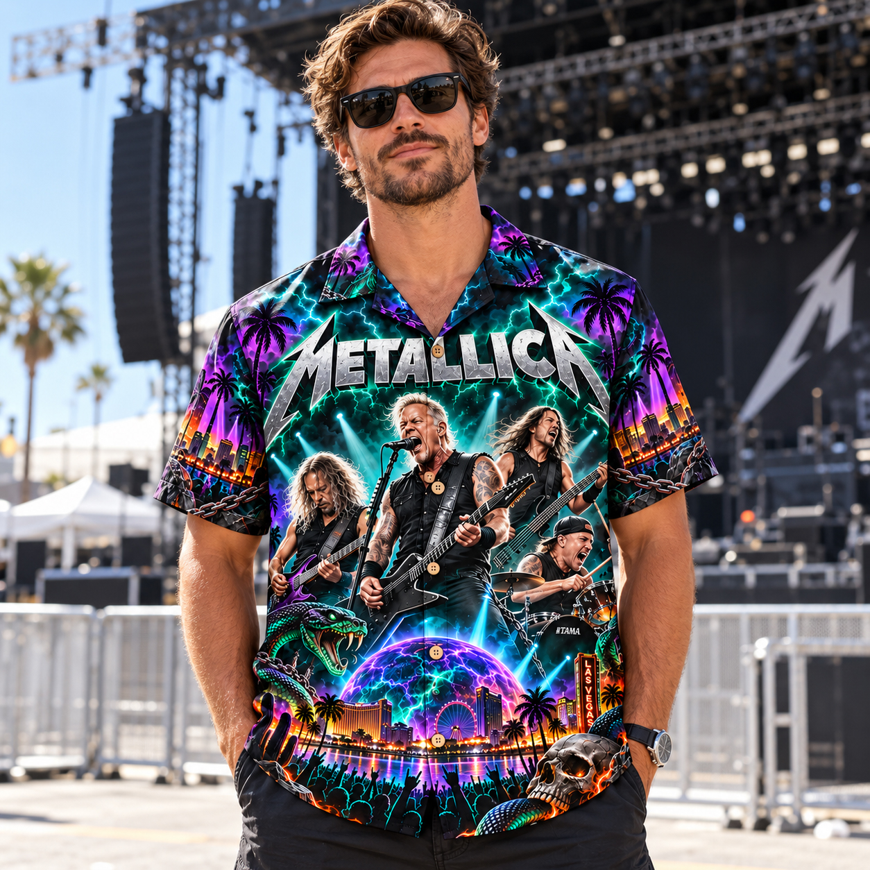 Metallica Snake And Skulls Black Hawaiian Shirt, Life Burns Faster Sphere Concert Las Vegas 2026