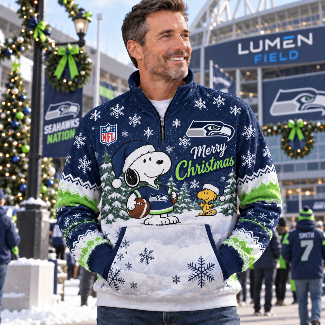 Seattle Seahawks Grinch Christmas Quarter Zip Pullover, 12s Holiday Fanwear, Pacific Northwest Game Day Style
