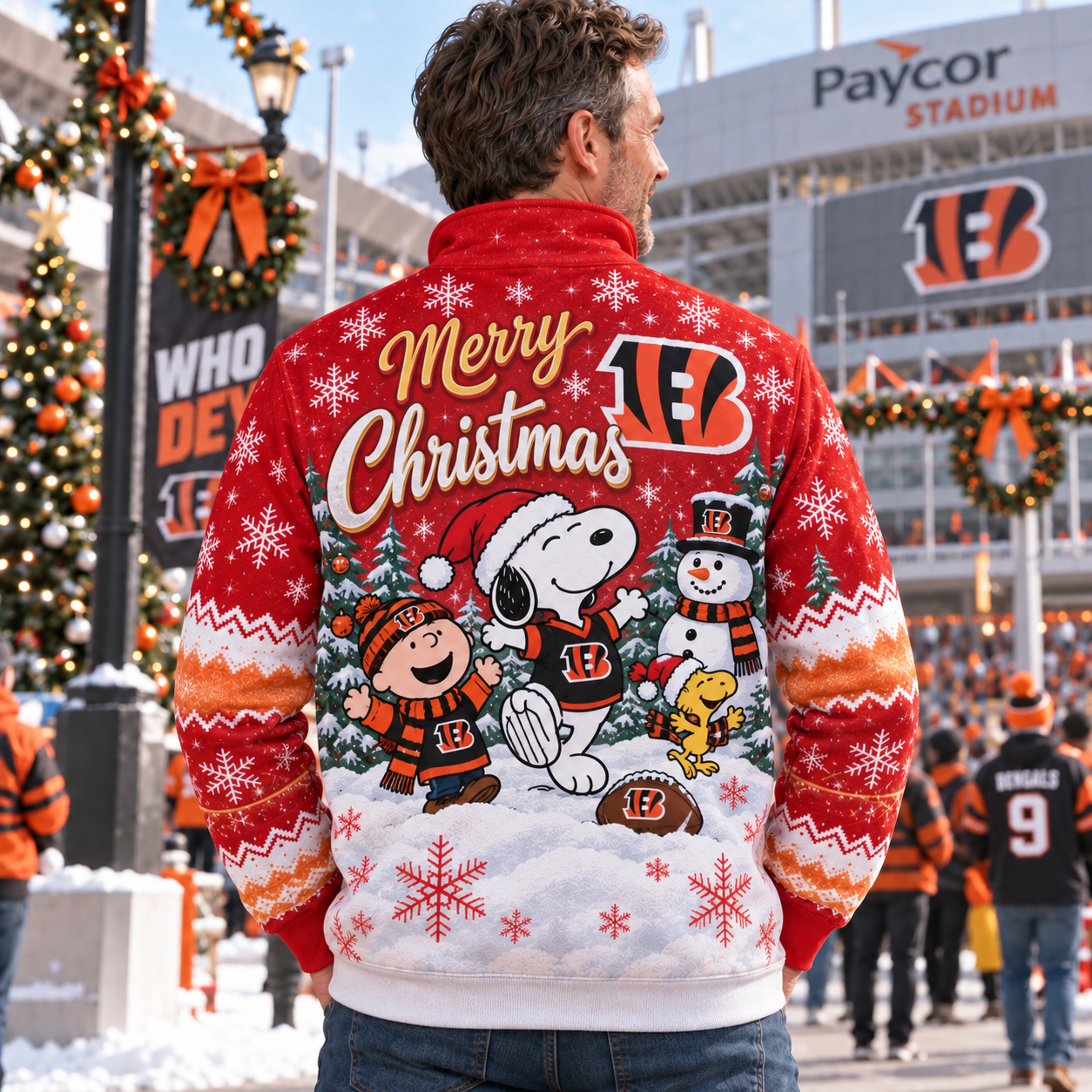 Cincinnati Bengals Christmas Quarter Zip Pullover, Cincy Stripes Holiday Layer, Winter Football Fan Gift