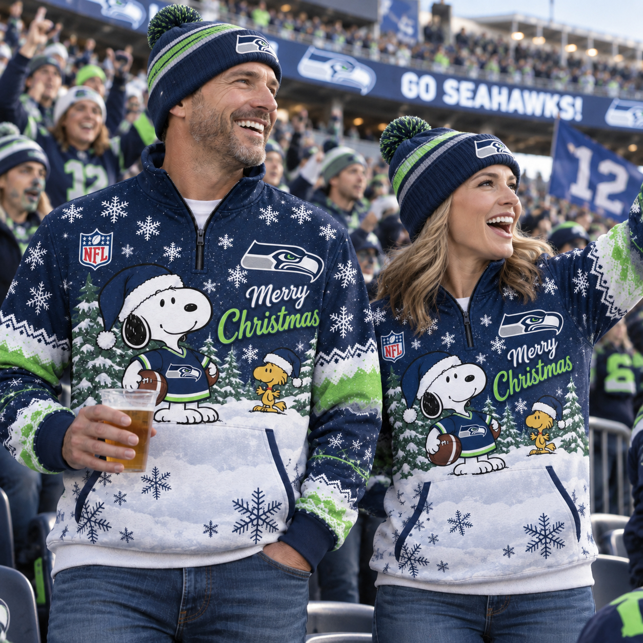 Seattle Seahawks Grinch Christmas Quarter Zip Pullover, 12s Holiday Fanwear, Pacific Northwest Game Day Style