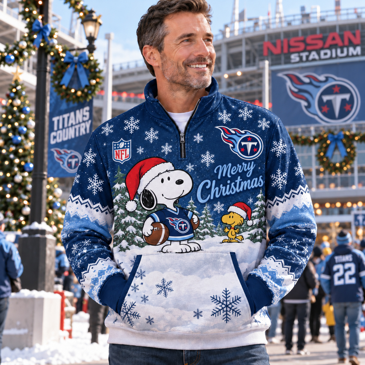 Tennessee Titans Grinch Christmas Quarter Zip Pullover, Two Tone Blue Holiday Style, Nashville Fan Gift