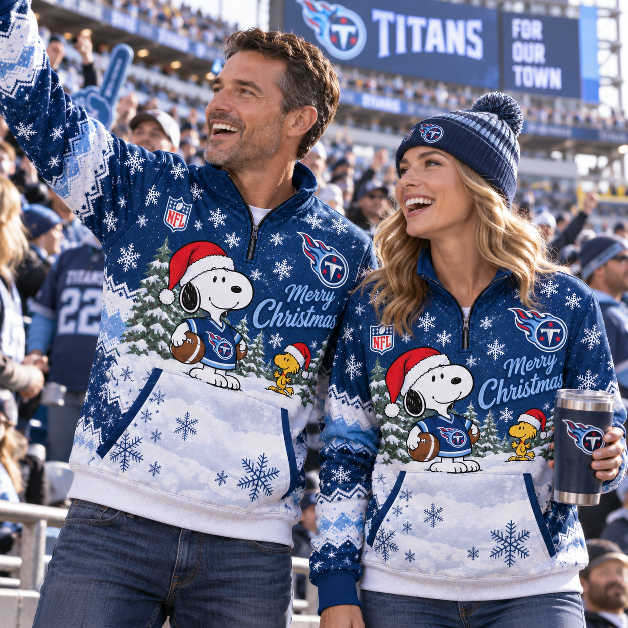 Tennessee Titans Grinch Christmas Quarter Zip Pullover, Two Tone Blue Holiday Style, Nashville Fan Gift