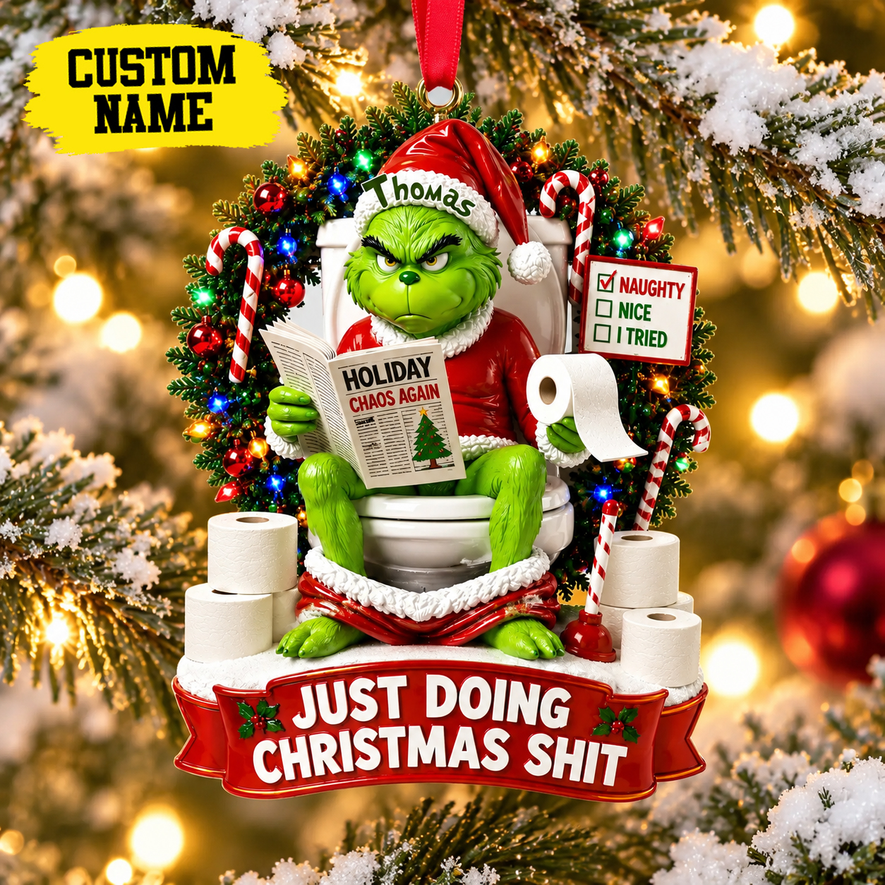 Merry Grinchmas Acrylic 2D Ornament, Festive Grinchmas Tree Ornament, Secret Santa Gift Idea