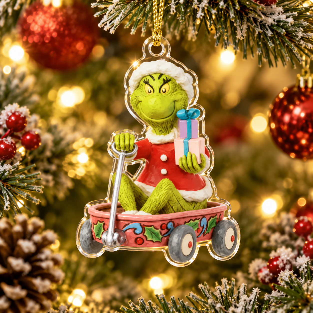 Merry Grinchmas Christmas Acrylic Ornament, Holiday Ladder Character Tree Decor, Funny Stocking Stuffer Idea