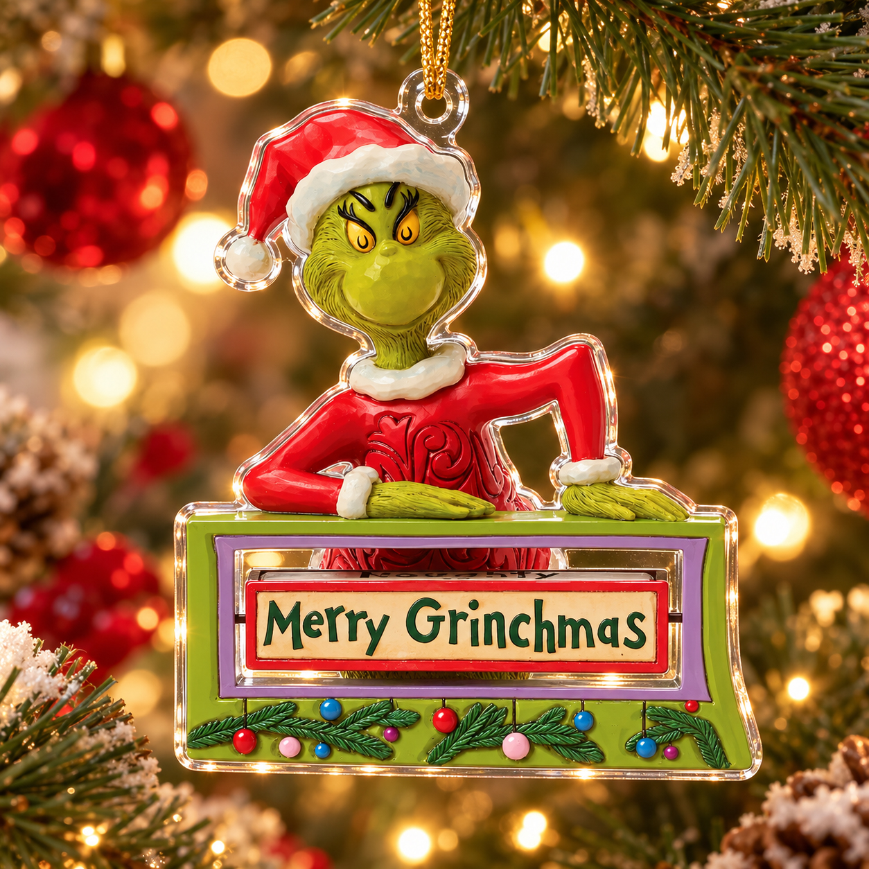 Merry Grinchmas Acrylic 2D Ornament, Funny Holiday Tree Hanging Decor, Christmas Gift for Family