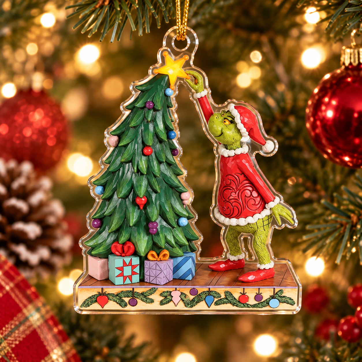 Grinchmas Ladder Acrylic 2D Ornament, Christmas Ladder Scene Hanging Decor, Festive Family Keepsake