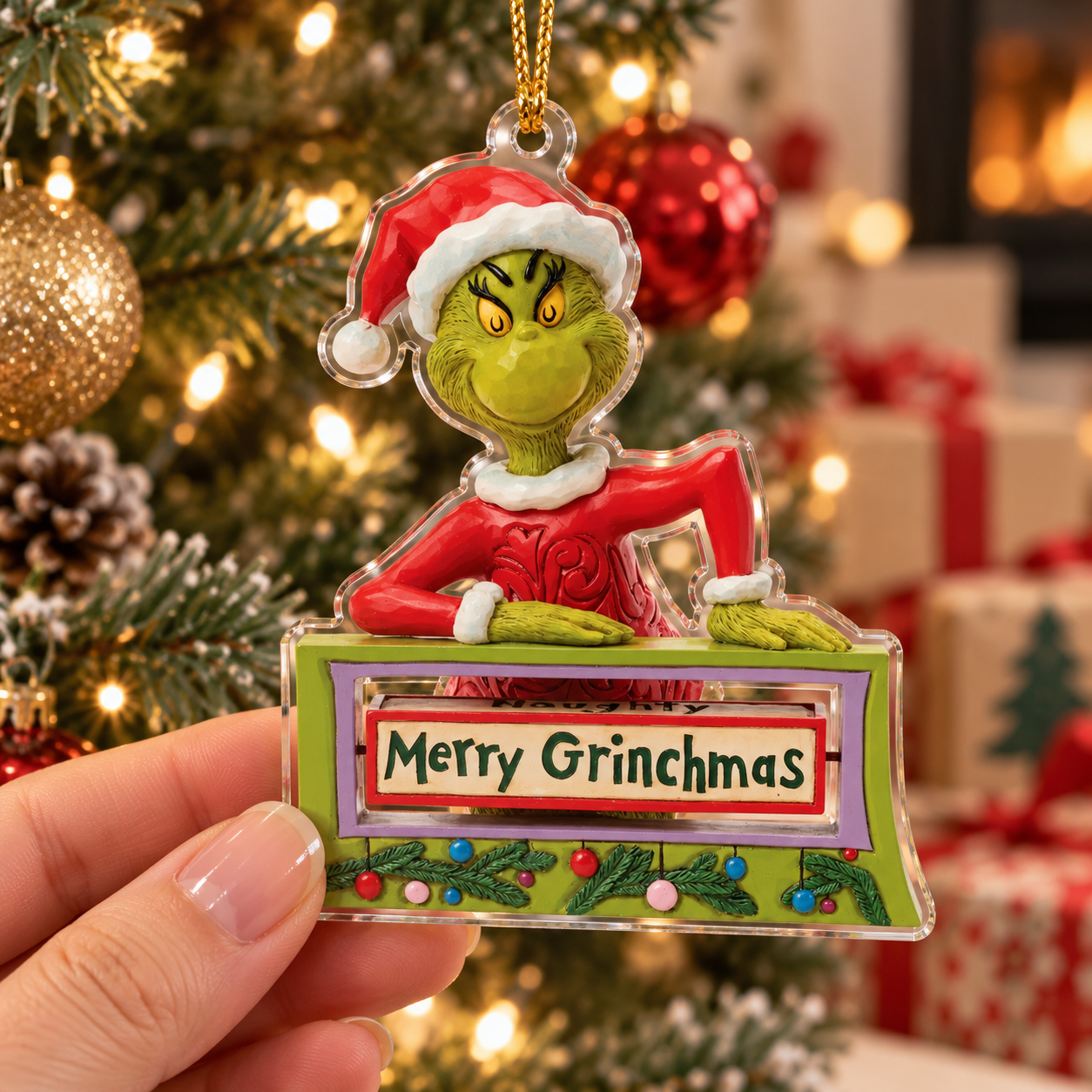 Merry Grinchmas Acrylic 2D Ornament, Funny Holiday Tree Hanging Decor, Christmas Gift for Family