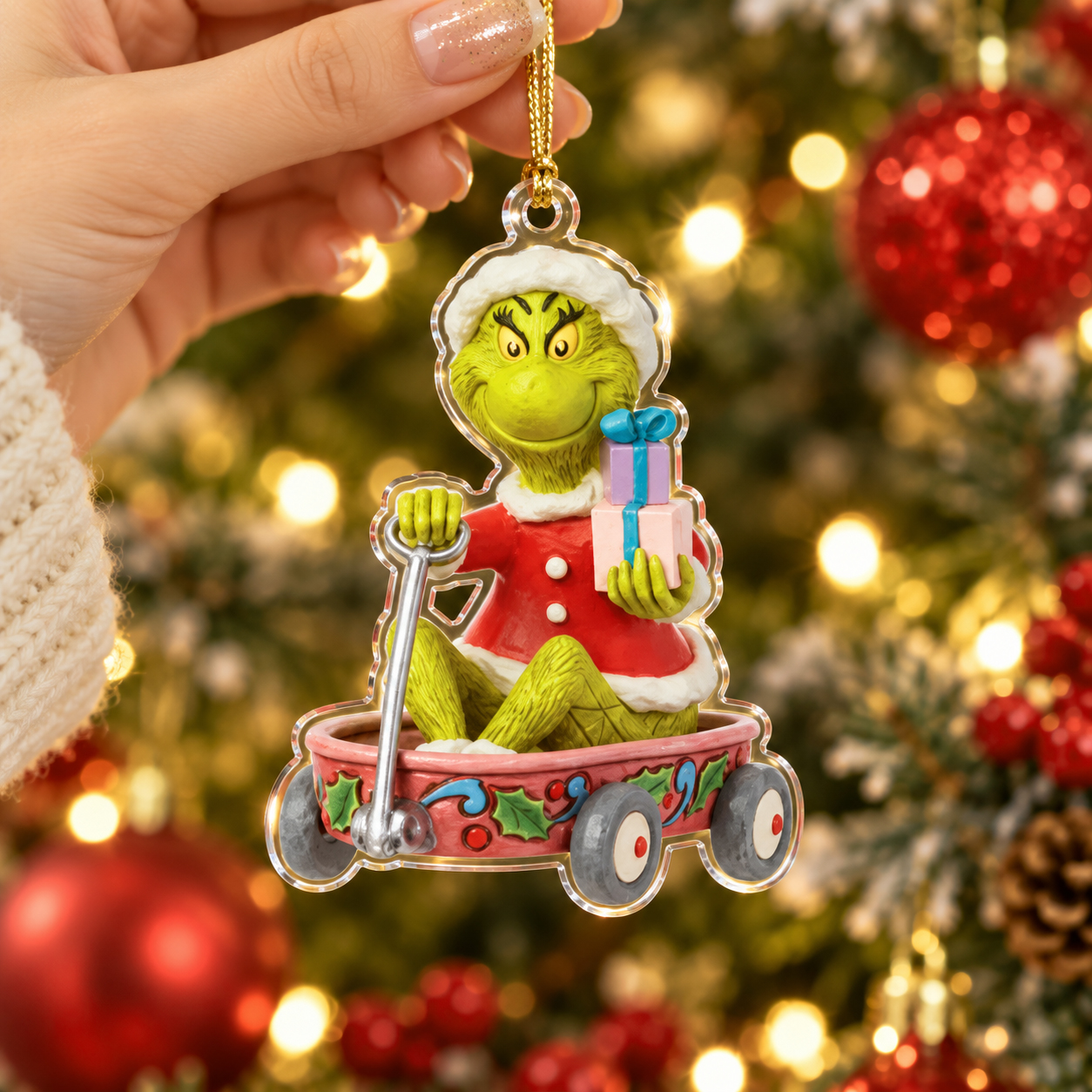 Merry Grinchmas Christmas Acrylic Ornament, Holiday Ladder Character Tree Decor, Funny Stocking Stuffer Idea