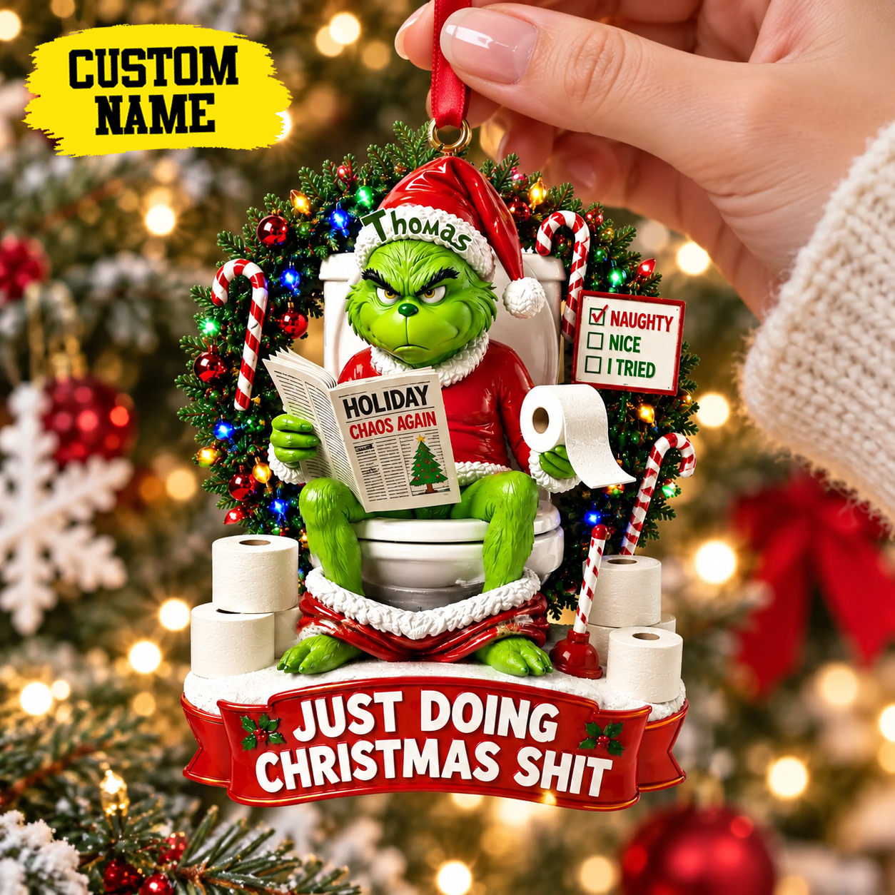 Merry Grinchmas Acrylic 2D Ornament, Festive Grinchmas Tree Ornament, Secret Santa Gift Idea