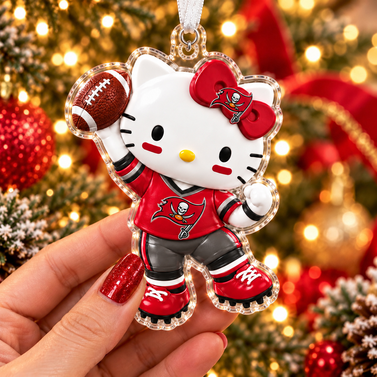 Tampa Bay Buccaneers Hello Kitty Christmas Ornament, 2D Team Spirit Keepsake, Football Tree Decoration, Holiday Gift for Fans