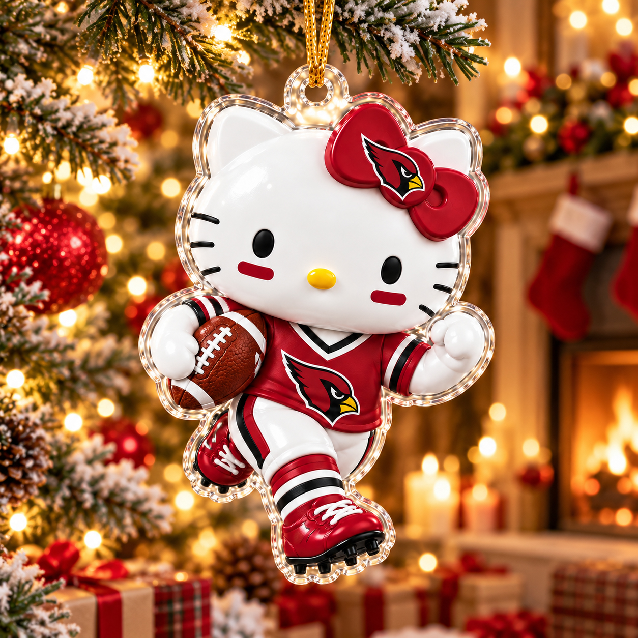 Arizona Cardinals Hello Kitty Christmas Ornament, Acrylic Football Tree Decor, Holiday Fan Keepsake, Cute Christmas Sports Gift